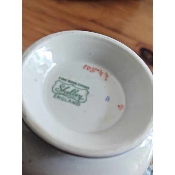 Shelley Harebell Pattern Oleander Blue & Green Henley Shaped Tea Cup and Saucer - Picture 11 of 12